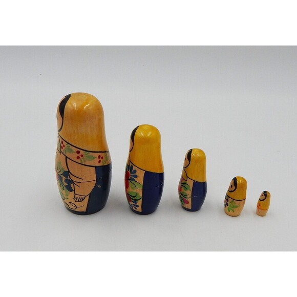 Russian Nesting Babushka Matryoshka Hand Paint Wooden Dolls Set Of 5 - Picture 2 of 14
